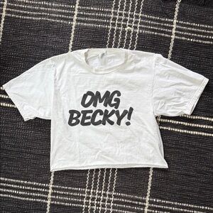 OMG Becky! White Graphic Crop Tee